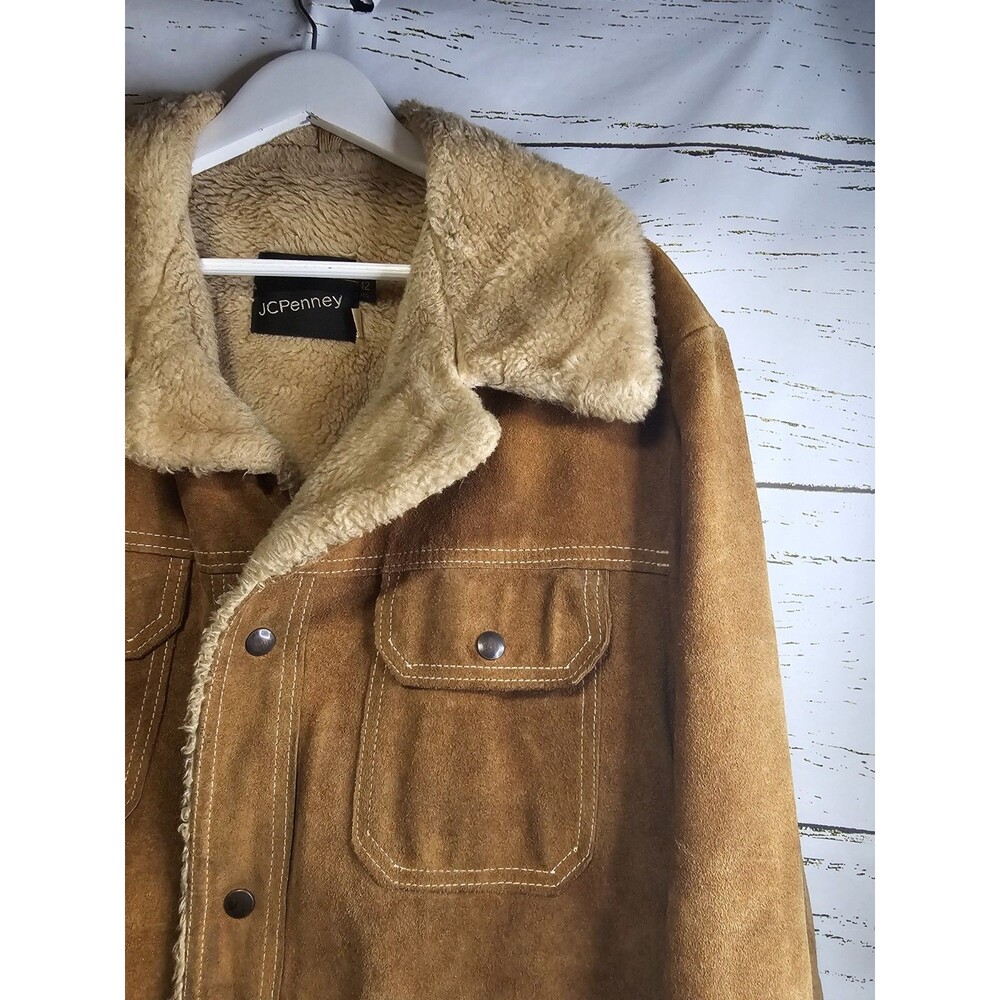 Vintage 70s JCPenney Suede Sherpa Jacket Mens 42 Reg Western Rancher Brown
